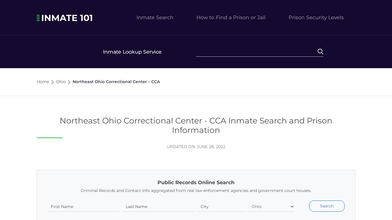 Northeast Ohio Correctional Center - CCA Inmate Search ...